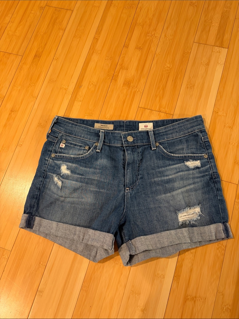 AG Hailey Distressed Denim Roll-Cuff Shorts - Blue